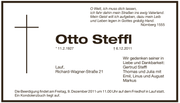 Traueranzeige von Otto Steffl von Pegnitz-Zeitung